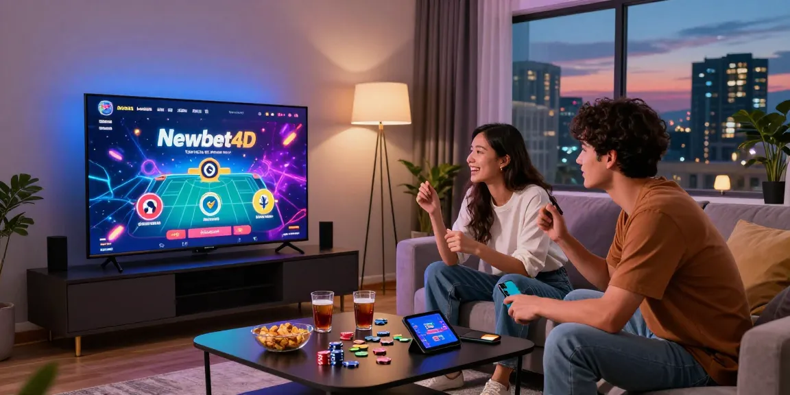 Engaged players enjoying Newbet4D online gaming experience in a vibrant living room.
