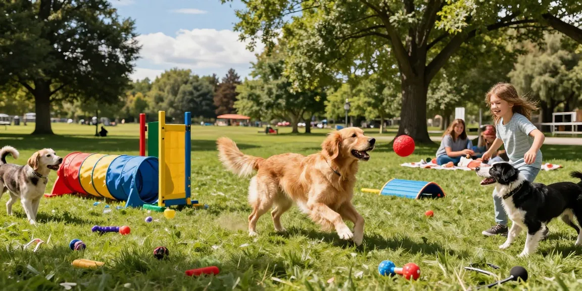 Playful dogs enjoying the NAGA2000 pet fun, vibrant outdoor park scene.