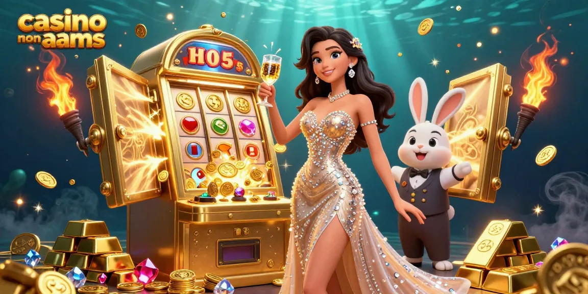 Scopri l'azione emozionante dei casino non AAMS con una donna glamour e una macchina jackpot in una scena vibrante.