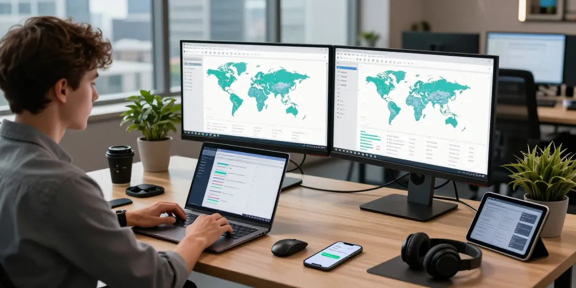 Professioneller Arbeitsplatz mit dem Schwerpunkt auf Globales eSIM und innovativen Technologien in modernem Büroumfeld.
