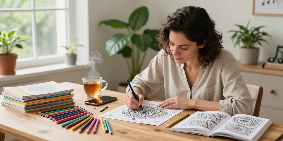 Relaxing coloring session focusing on stress relief through art.
