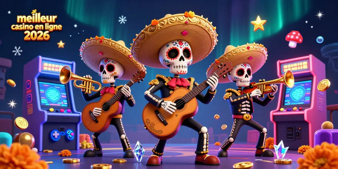 Vivez l'expérience du meilleur casino en ligne 2026 avec un groupe de mariachis colorés en jouant entouré d'éléments de jeu vibrants.