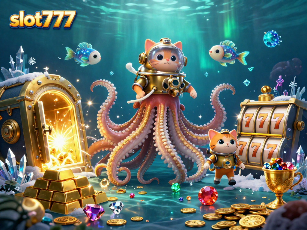 Spin the reels and uncover treasures with slot777 in this vibrant underwater casino scene.