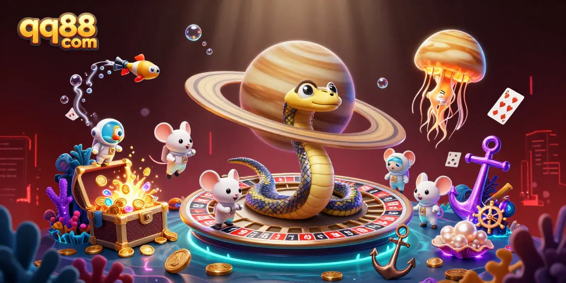Engage with the thrilling adventures at qq88 com, where cosmic dealers oversee bets in a vibrant roulette scene.