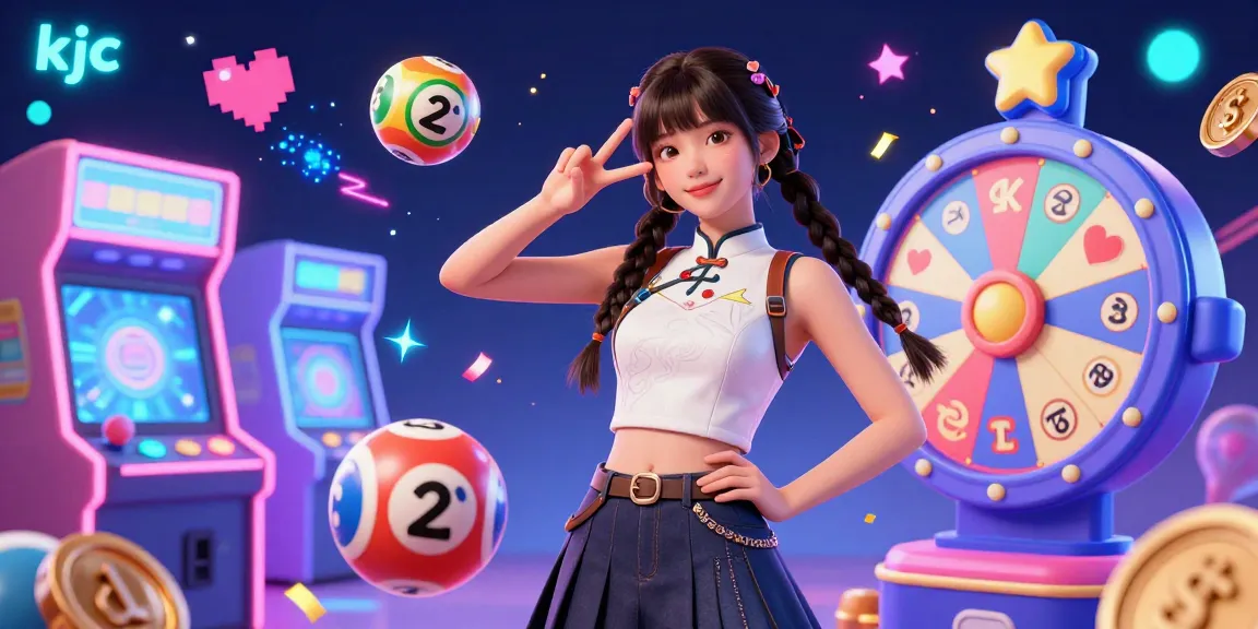KJC gamer winning big with vibrant prizes, surrounded by lottery balls and colorful casino elements.