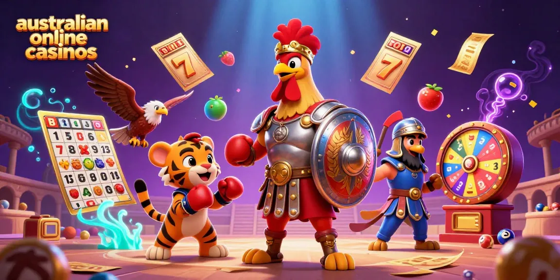 Experience thrilling games at australian online casinos with colorful slot reels and dynamic action.