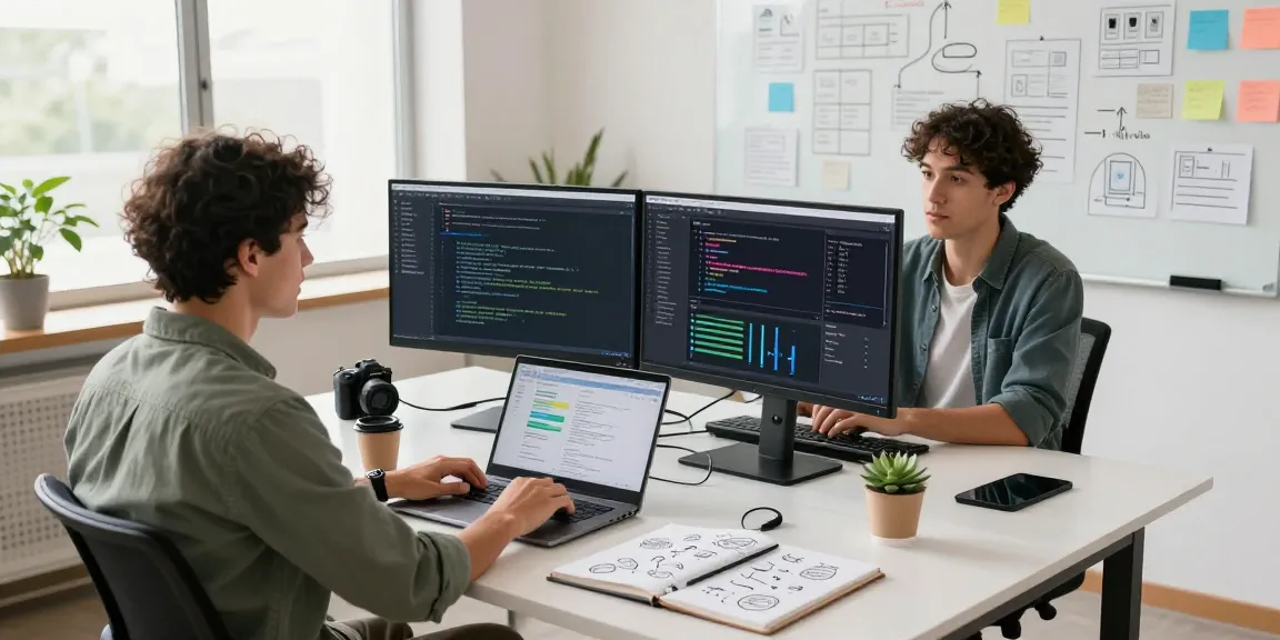 快连 provides a seamless network experience in a modern tech workspace, showcasing developers collaborating with advanced software.