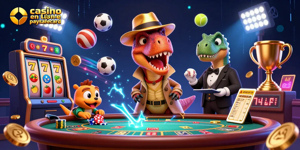 Casino en ligne paysafecard : une illustration de jeu dynamique avec un vélociraptor et des éléments de casino