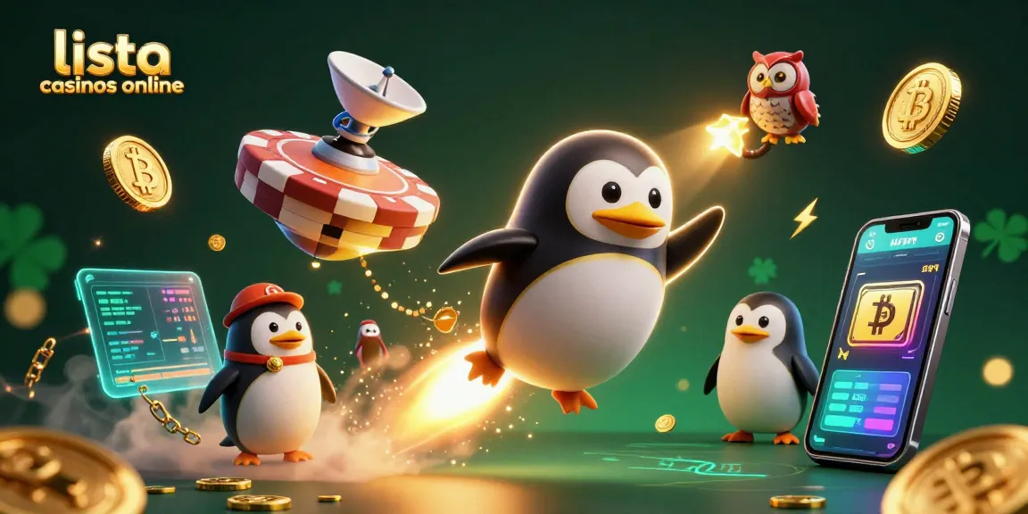 Lista casinos online: Disfruta ganando en el espacio con un pingüino dorado y monedas voladoras.