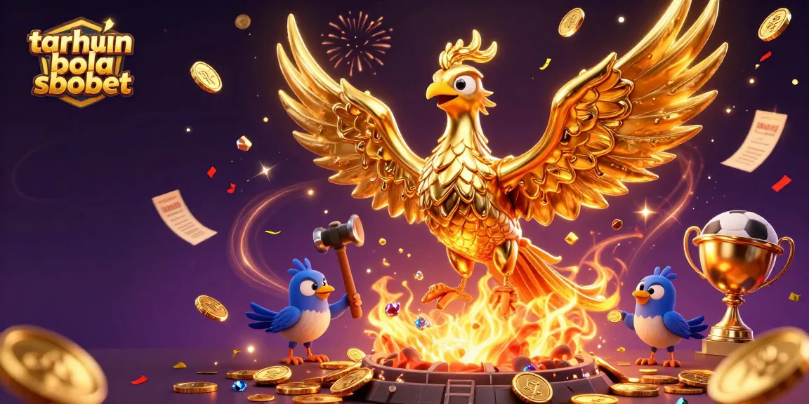 Engage in taruhan bola sbobet with an explosive scene of a golden phoenix and sports betting excitement.