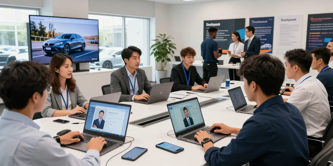 DealSpeak AI training team in a dealership enhancing customer interactions with voice scenarios.