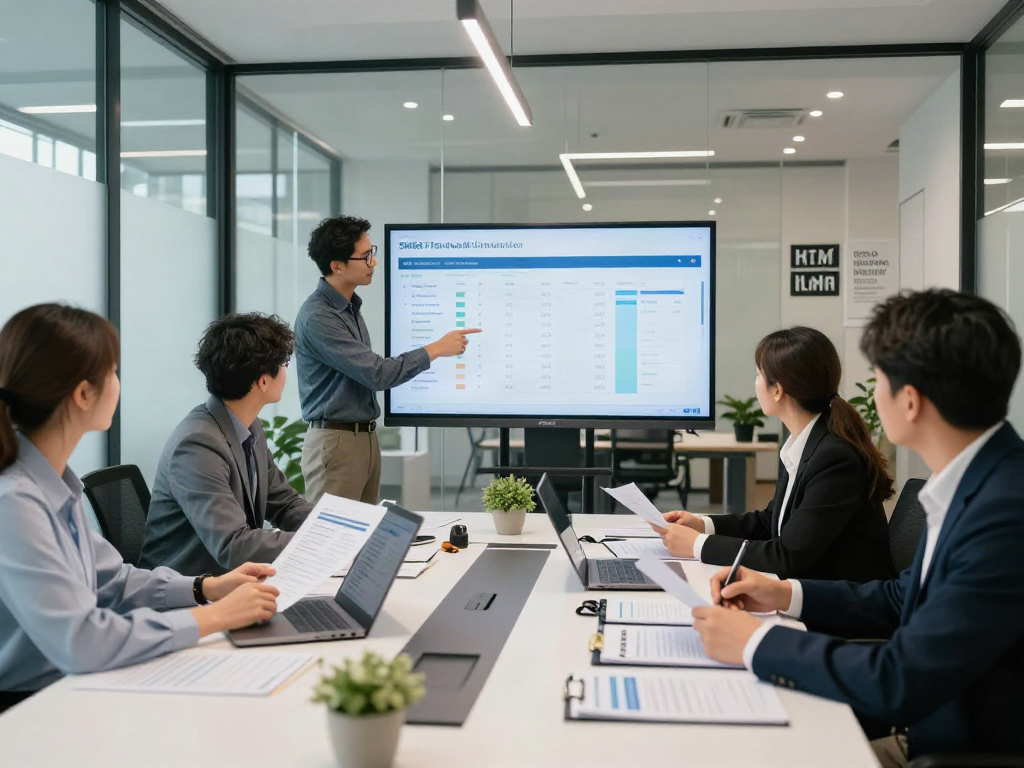 Dynamic SMSF audit team collaborating on financial reports in a modern office.