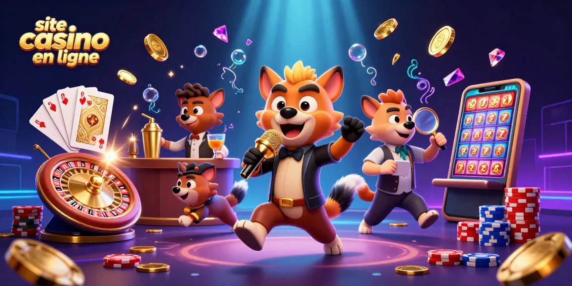 Animation de casino en ligne avec hyènes divertissantes et machines à sous captivantes.