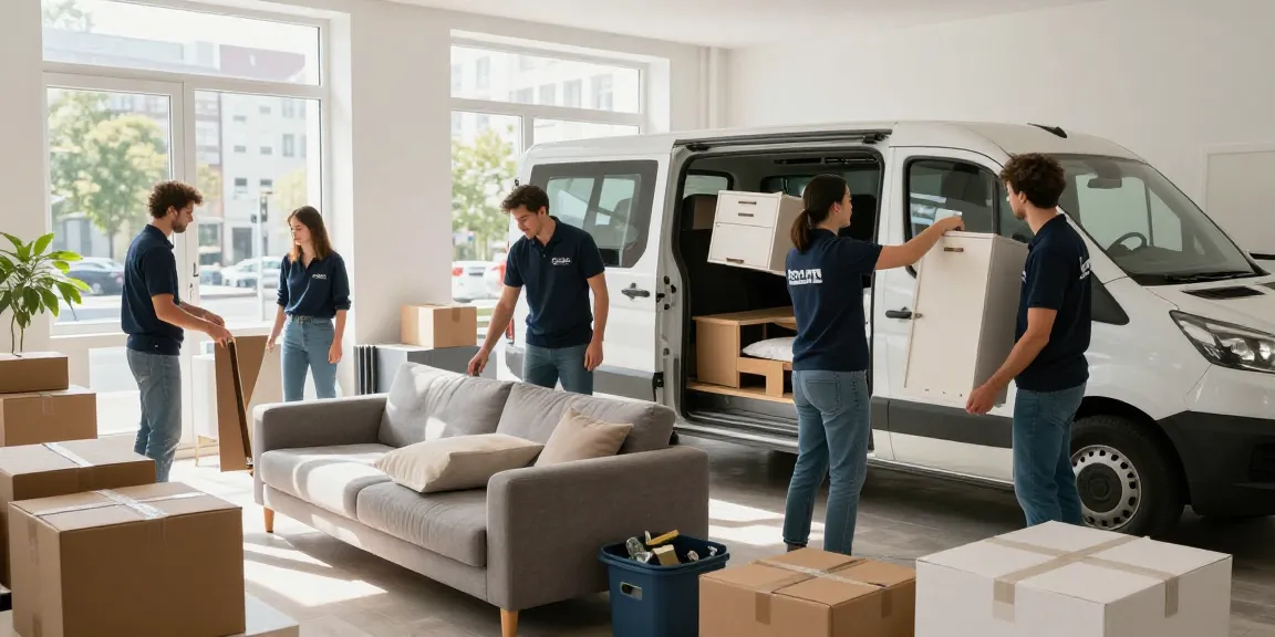 Efficient Wohnungsentrümpelung Berlin service team clearing an apartment with visible furniture and moving boxes.