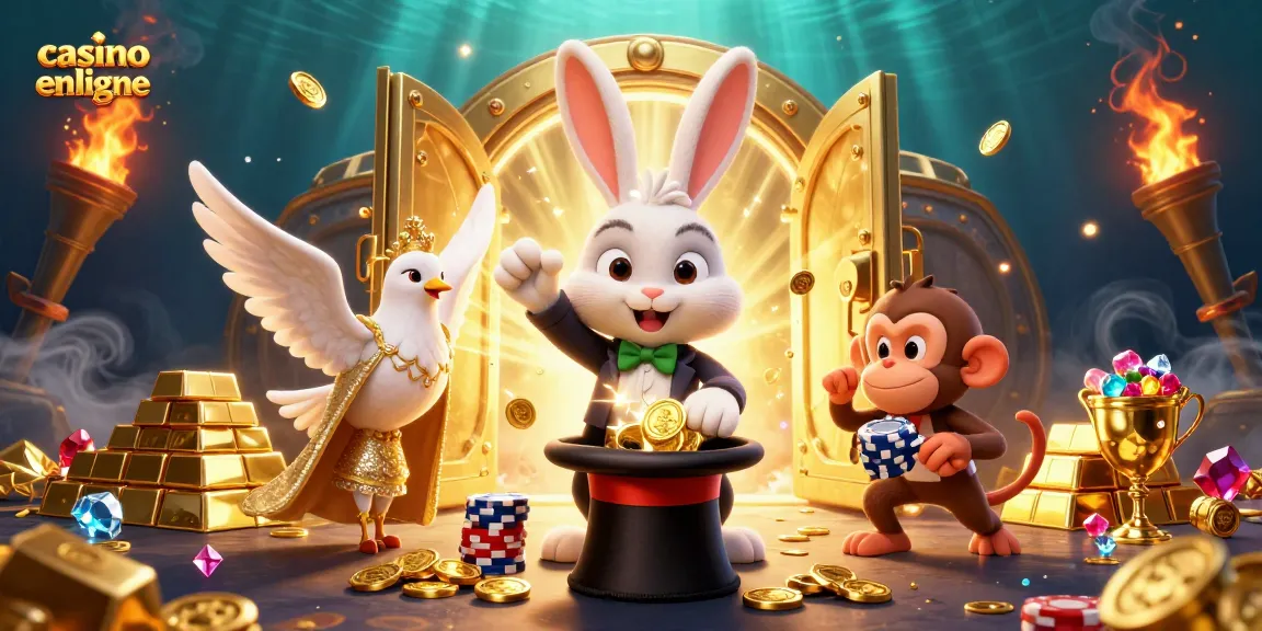 Jouez au casino en ligne avec des personnages fascinants dans une scène de magie et de gains.