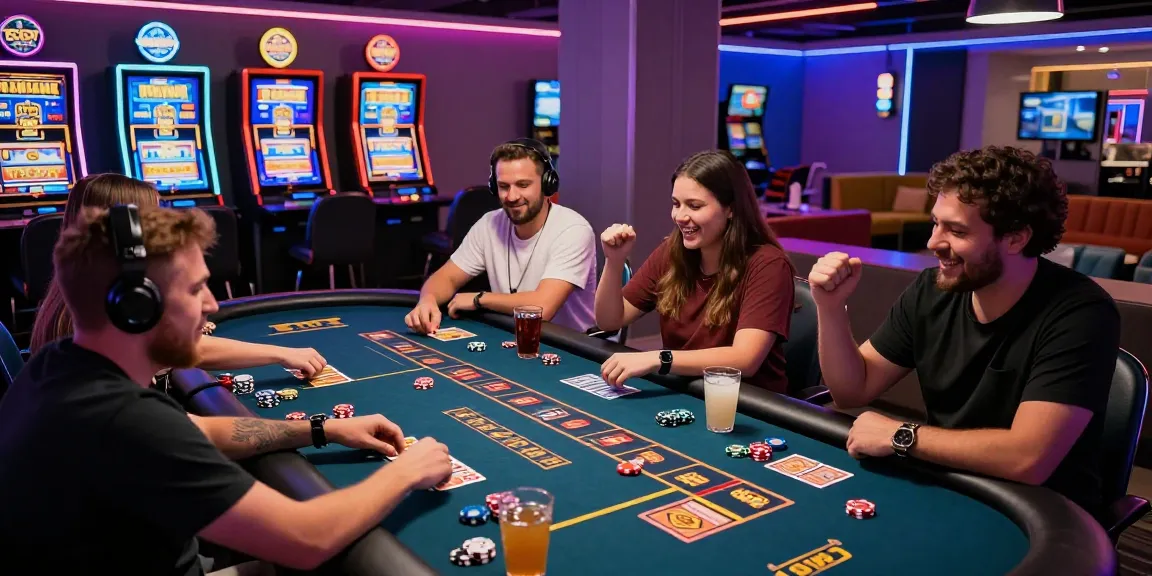 Exciting gaming table scene showing players enjoying siti casino non AAMS experience with high-tech devices and vibrant atmosphere.