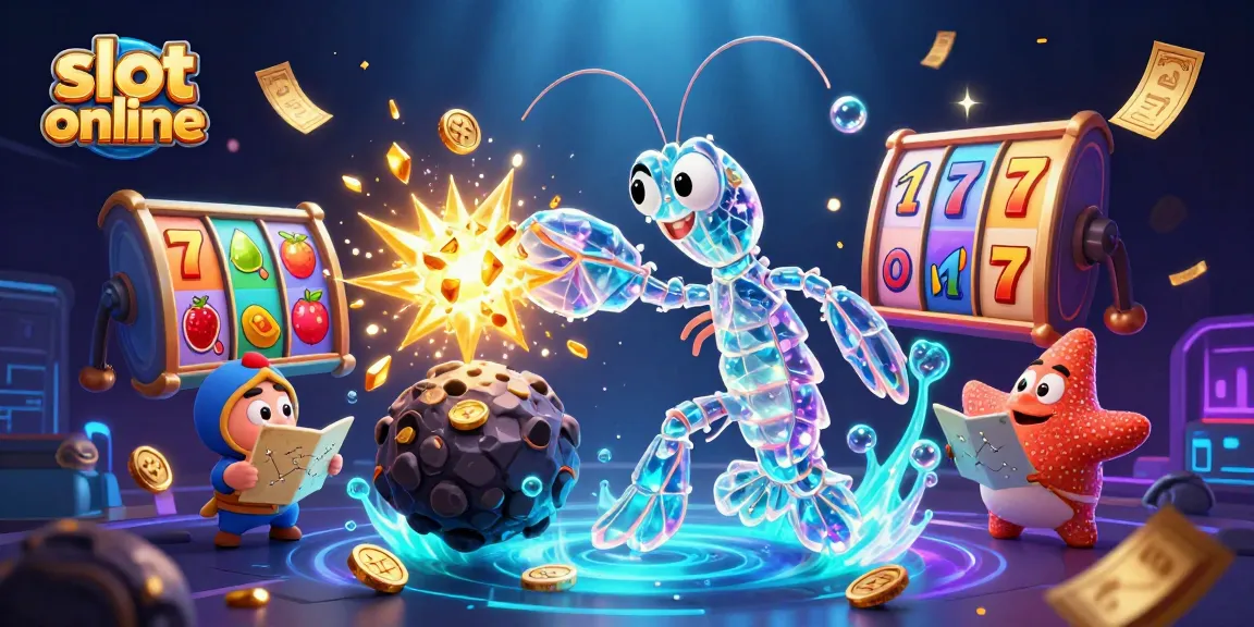 Experience slot online excitement with vibrant visuals of slot reels and gold coins raining down.