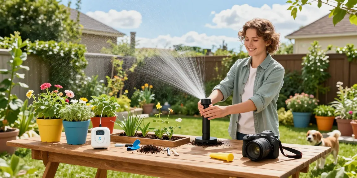 Garden setup featuring rainpoint sprinkler timer optimizing watering efficiency and plant health.