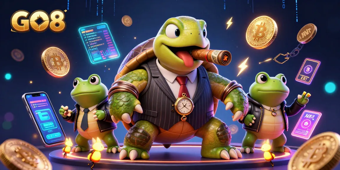 Experience the excitement of GO8 casino with a vivid 3D illustration of characters enjoying games.