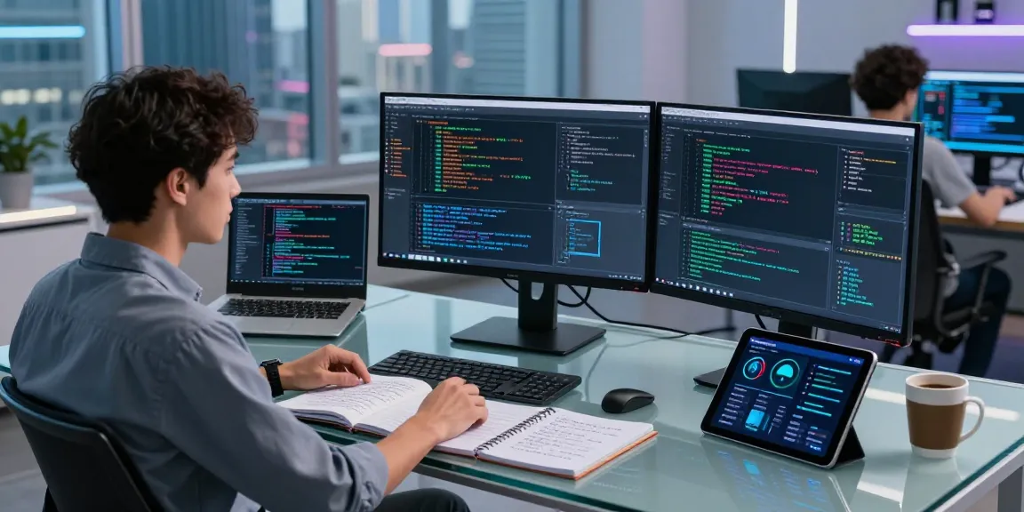 AI Detection analysis in a modern tech workspace with multiple screens and innovative algorithms.