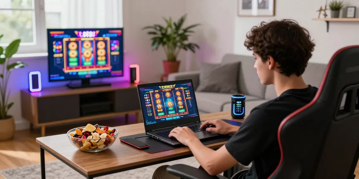 Player enjoying slot88 games in a vibrant gaming setup with colorful lights.