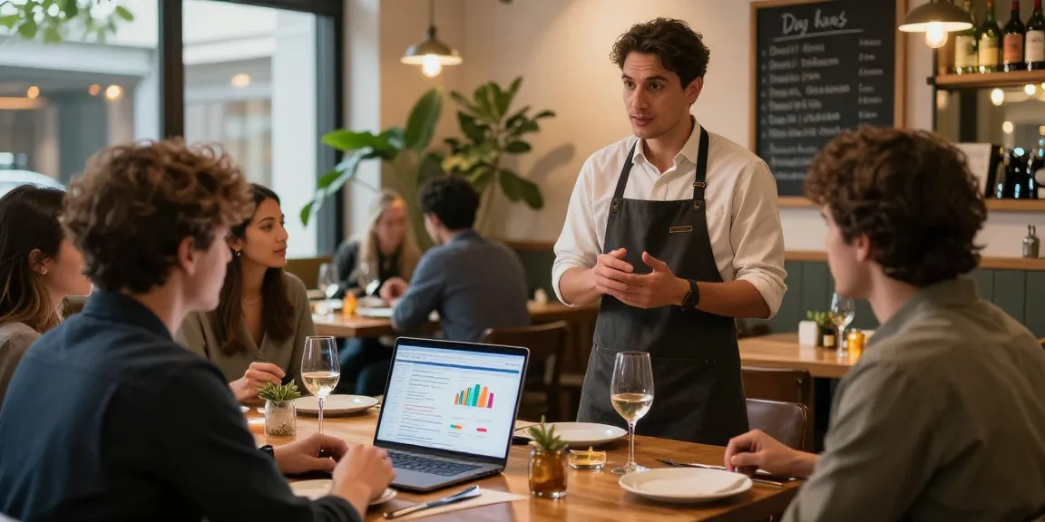 Discussing merchant cash advance for restaurants in a warm, inviting dining environment.