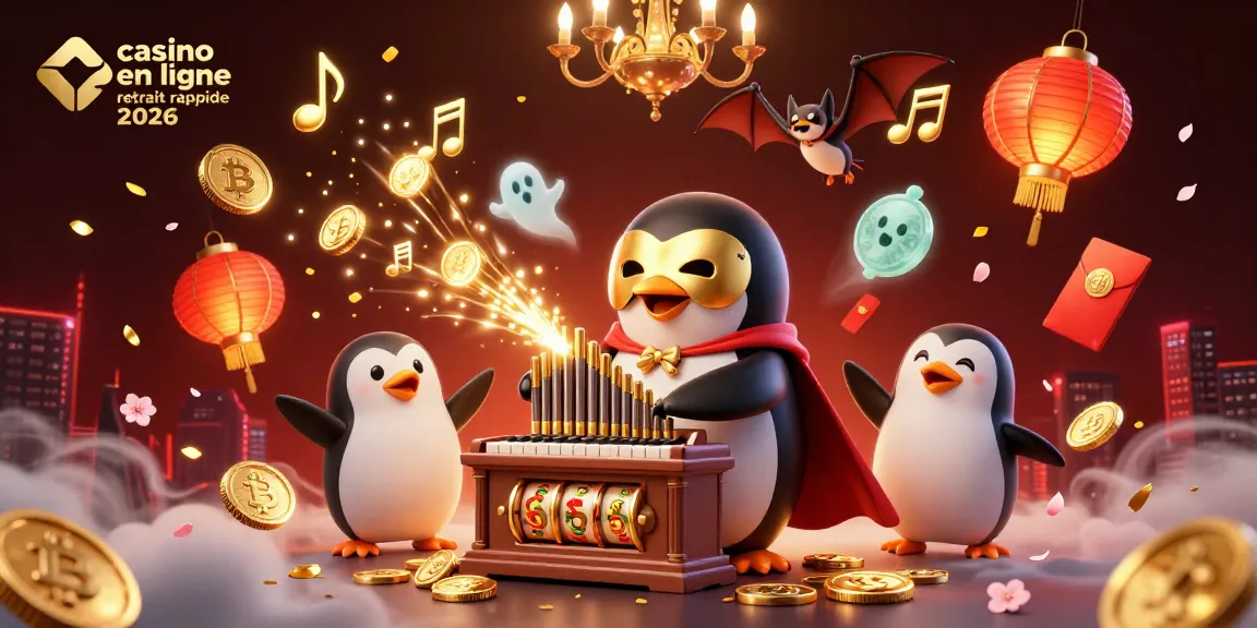 Jouer avec des gains sur casino en ligne retrait rapide 2026, avec un pingouin d'opéra et des pièces d'or.