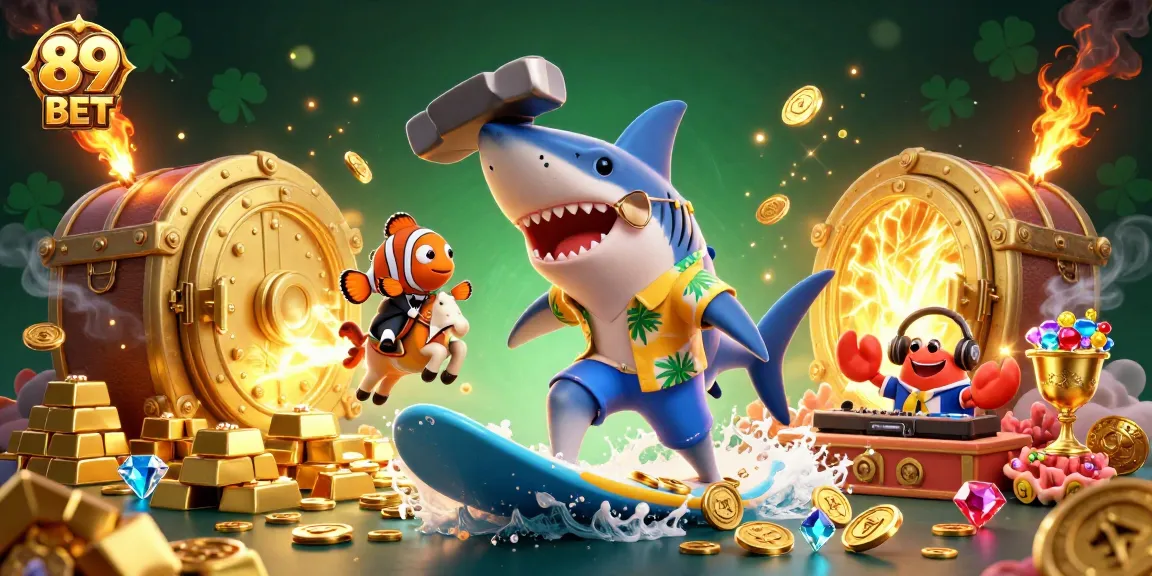 Experience winning potential with 89 BET in a vibrant casino-themed scene featuring colorful characters and treasures.