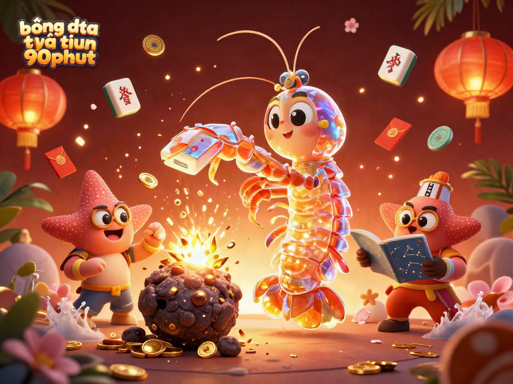 Engage in bóng đá trực tuyến 90phut with lively characters amidst gold and vibrant casino elements.