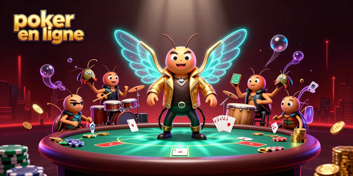 Jouer au poker en ligne avec des personnages animés, jetons et cartes de jeu qui apportent de l’excitation.