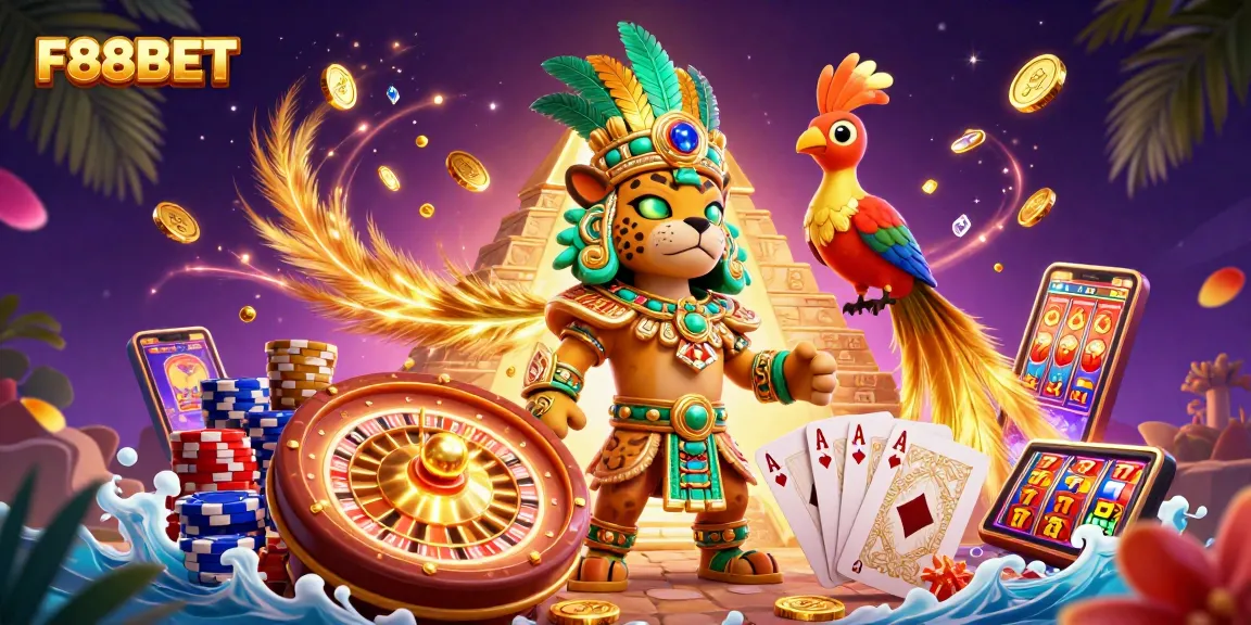 Experience the thrill of F88BET with vibrant casino elements and alluring characters.