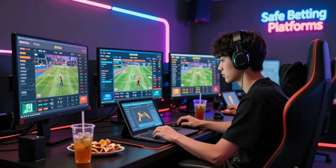 Player exploring various 토토사이트 options in a vibrant online gaming setup, showcasing live betting statistics.