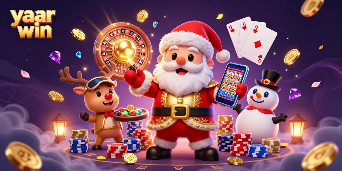 Experience a festive yaar win moment with Santa and friends at a vibrant casino jackpot scene.