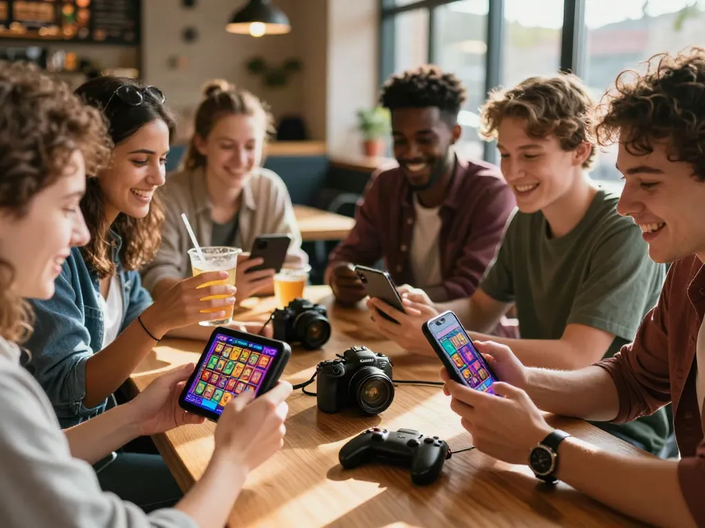 Luxury12 gaming experience with friends in a cozy café, highlighting fun and social engagement.