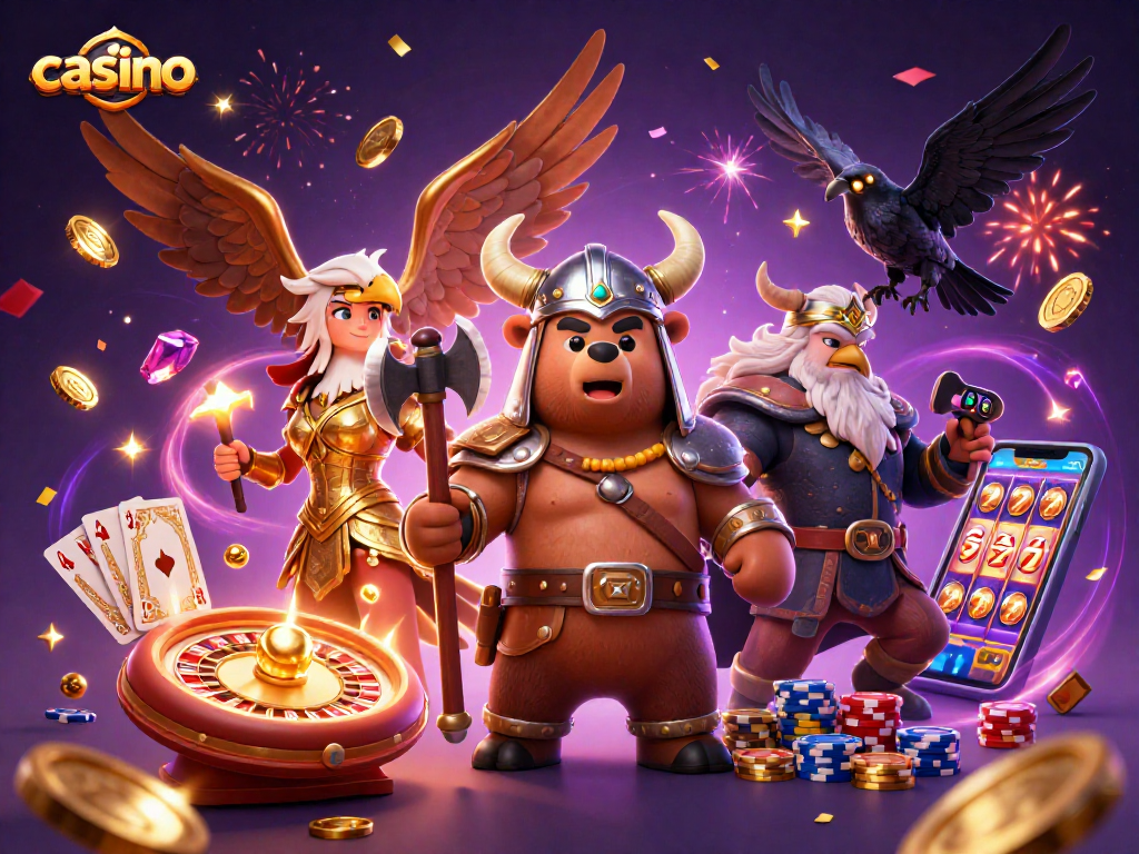 Experience the thrill of casino games with our vibrant Viking-themed illustration showcasing action and excitement.