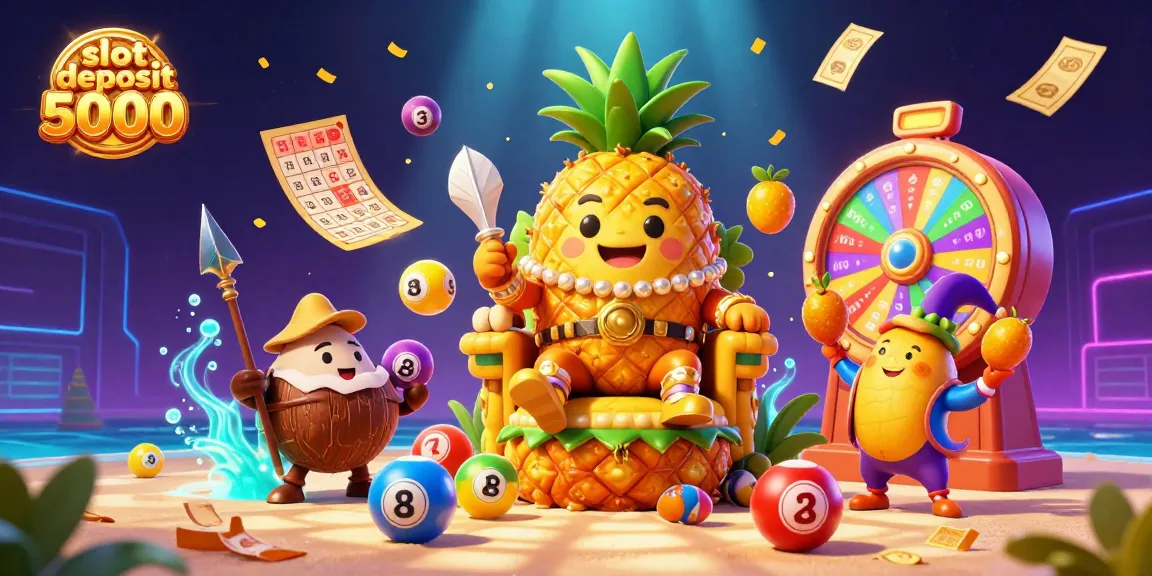Experience the thrill of the slot deposit 5000 at this vibrant casino scene with lively characters and gambling elements.