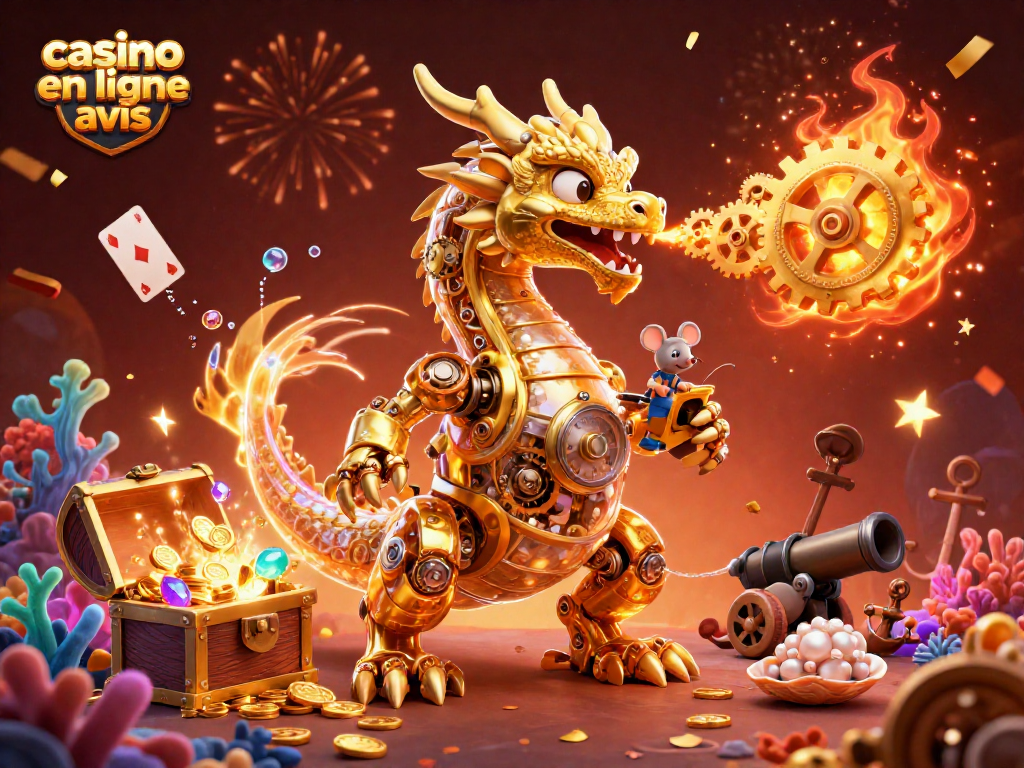Explorez les avis des casinos en ligne avec une illustration dynamique des jeux et personnages attrayants.