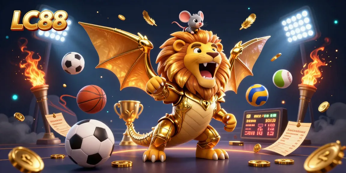 Engage in thrilling gameplay with LC88's dynamic casino experience featuring a roaring chimera.