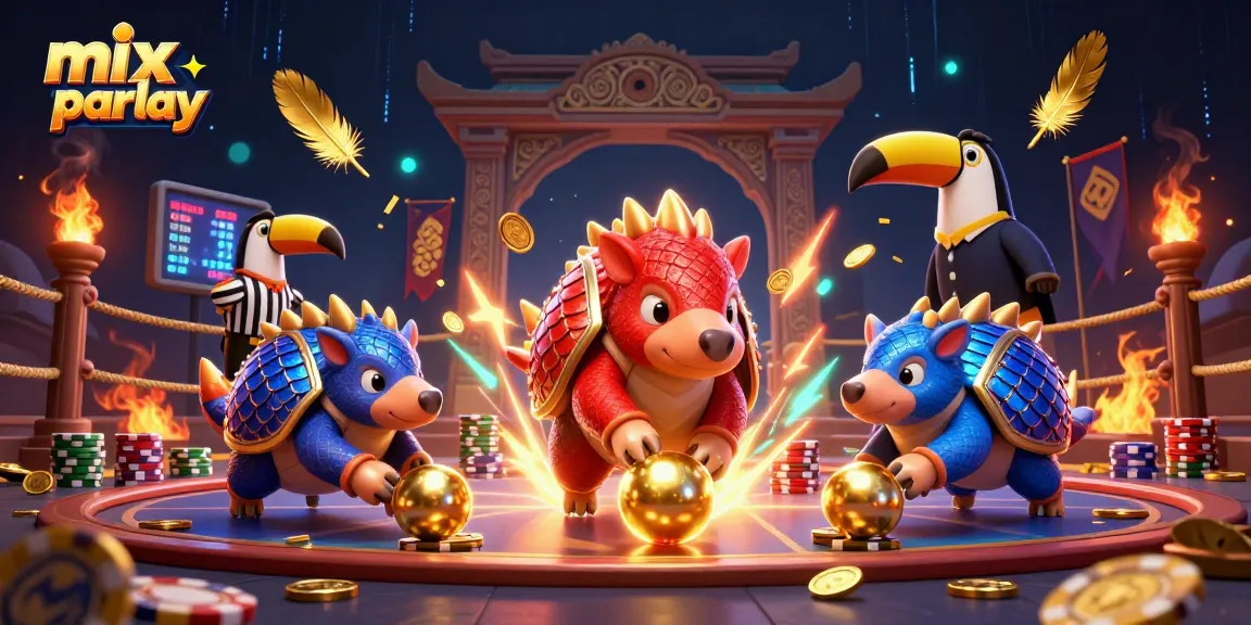 Join the excitement of mix parlay betting with rival pangolins in a vibrant, action-filled casino scene.